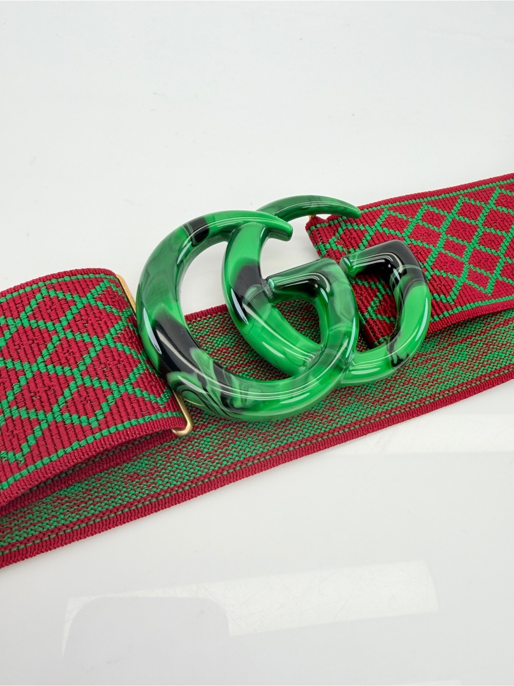 Gucci Diamanté Elastic Plexiglass Logo Buckle Wide Waist Belt 80/32 - Picture 8 of 10